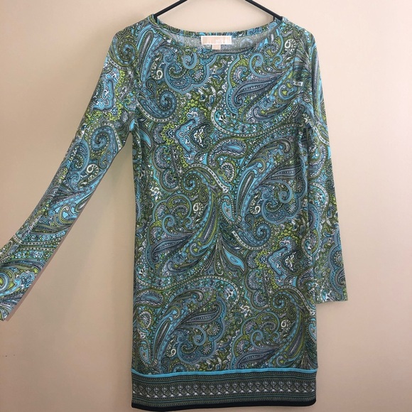 Michael Kors Blue & Green Paisley Shift Dress - Picture 4 of 6